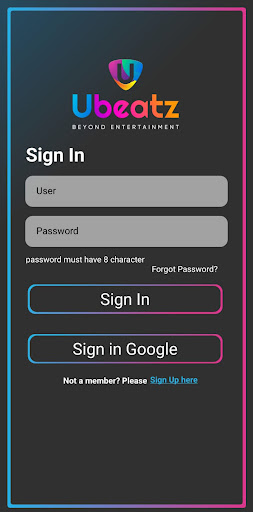 Android application Ubeatz Member App screenshort
