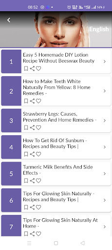 Android application Glowing skin tips screenshort