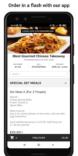 Android application IBest Gourmet Chinese Takeaway screenshort