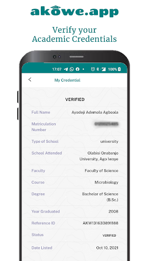 Akowe Wallet: Academic Records Screen 2