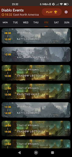 Diablo Events: Weekly calendar Screen 2