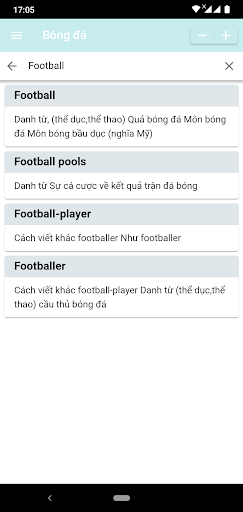 Android application Từ điển bóng đá screenshort