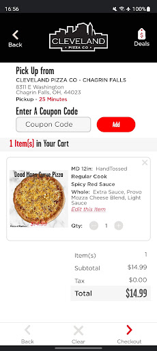 Screenshot of Cleveland Pizza Co.