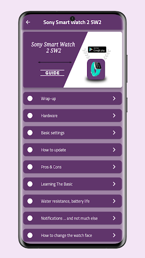 Android application Sony Smart Watch 2 SW2 Guide screenshort