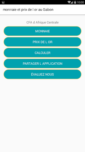 Android application monnaie et prix de l'or au Gab screenshort