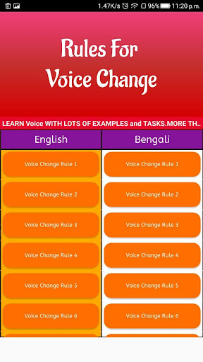 Android application Active voice passive voice con screenshort
