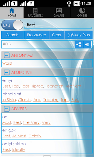 Android application English Turkish Dictionary screenshort