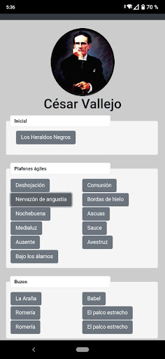 Android application Cesar Vallejo Poemas screenshort