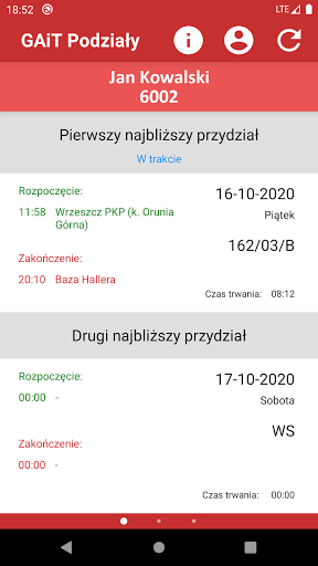 Android application GAiT Podziały screenshort