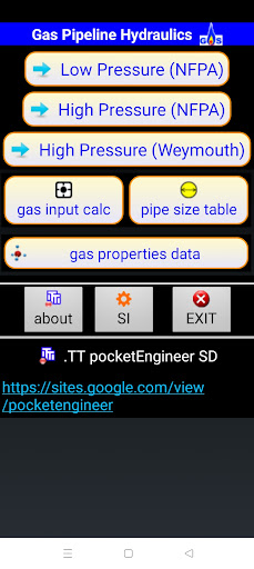 Android application Gas pipe sizing screenshort