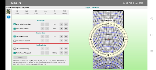 Android application E6B Basic Flight Computer screenshort