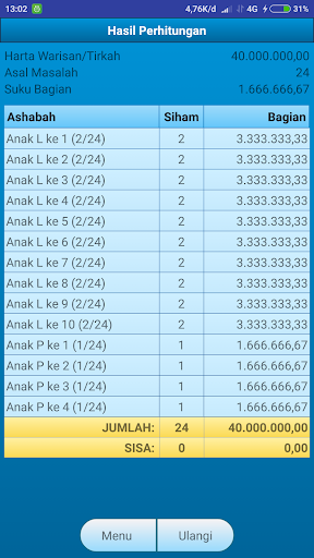 Hitung Waris Islam (Faraid) Screen 3