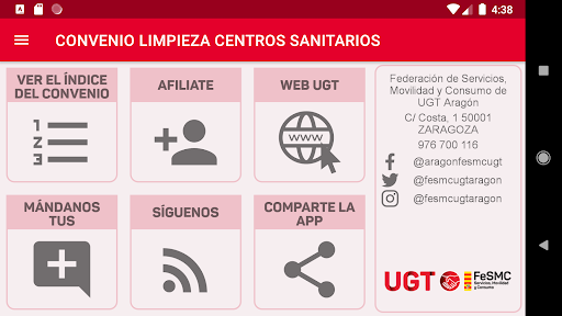 Android application Convenio limpieza centro SALUD screenshort