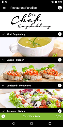Android application Restaurant Paradiso screenshort