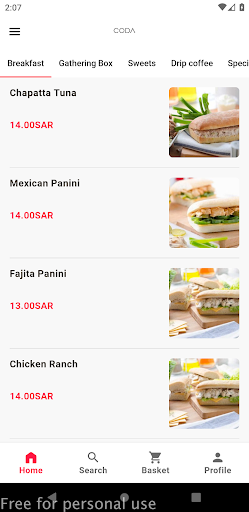 Android application coda cafe screenshort