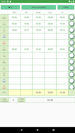 Total time on timesheet Screen 3