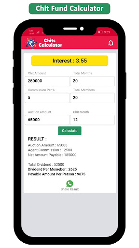 Chits Fund Interest Calculator Screen 2