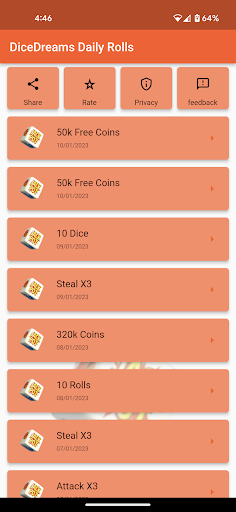 Android application Dice Dreams Rolls Rewards screenshort