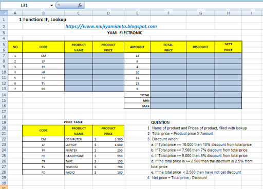 Exercises of Excel Screen 2