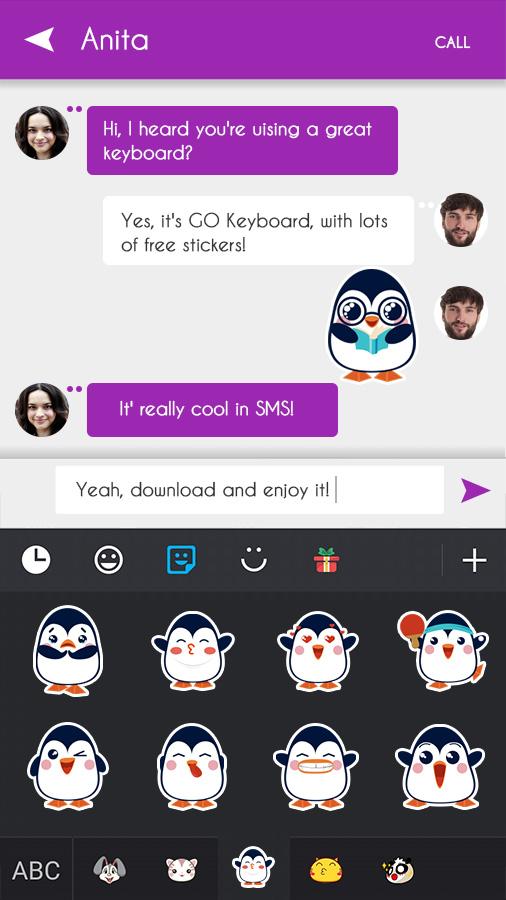 Android application GO Keyboard Pingu Sticker screenshort