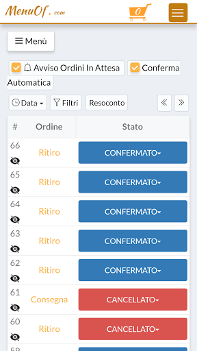 Menuof.com - Gestione Ordini Screen 2
