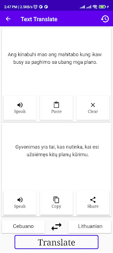 Cebuano Lithuanian Translator Screen 2