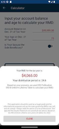 RMD Calculator Screen 3