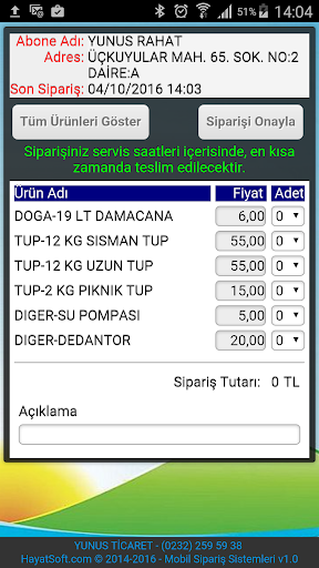 Yunus Ticaret - Su Sipariş Screen 2