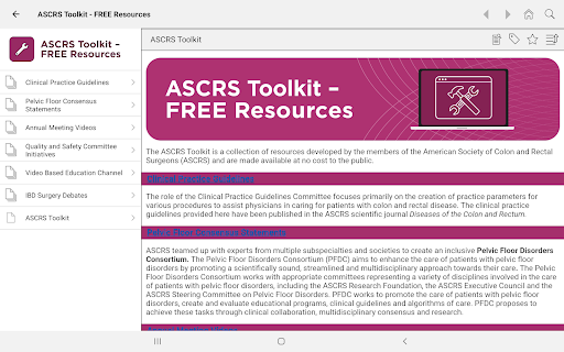 Screenshot of ASCRS U: Colorectal Surgery