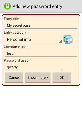 Friendly Password Safe Screen 3