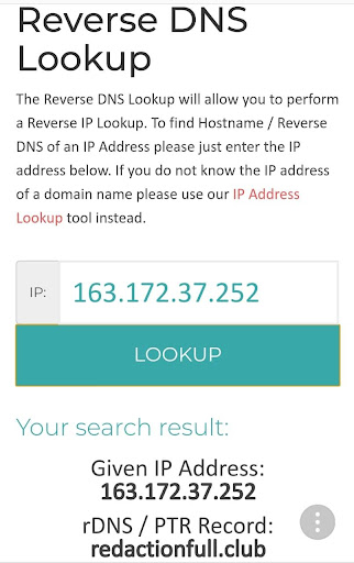 Reverse IP DNS Lookup Screen 2