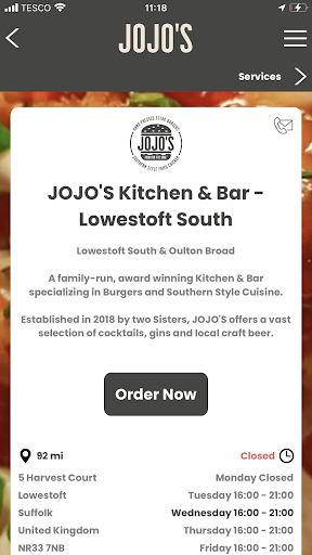 Android application JOJO'S Kitchen & Bar screenshort