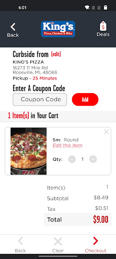 Screenshot of King's Pizza Roseville
