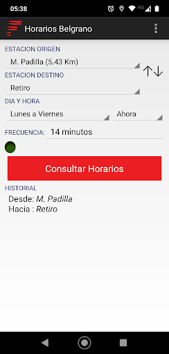 Android application Horarios Belgrano Norte screenshort