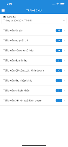 Android application Hệ thống tài khoản kế toán screenshort