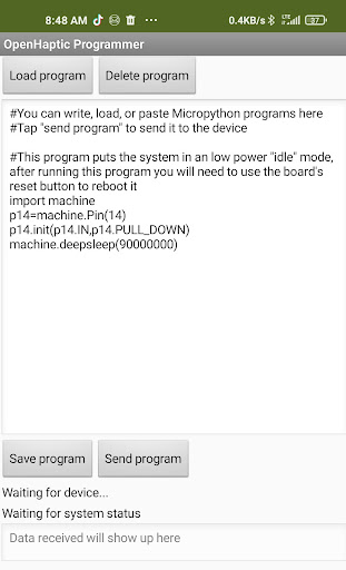 Android application OpenHaptic Programmer screenshort