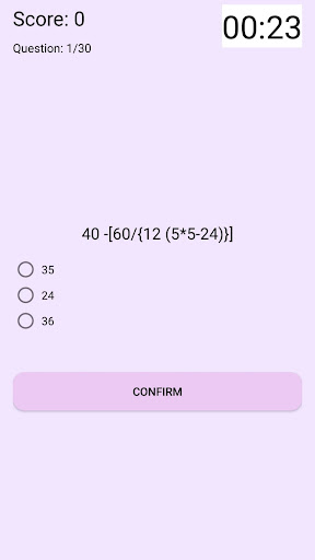 High IQ BODMAS Math Quiz Screen 2
