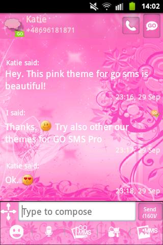 Pink Flowers Theme GO SMS Pro Screen 3
