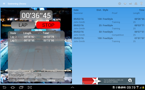 Swimming StopWatch free Screenshot