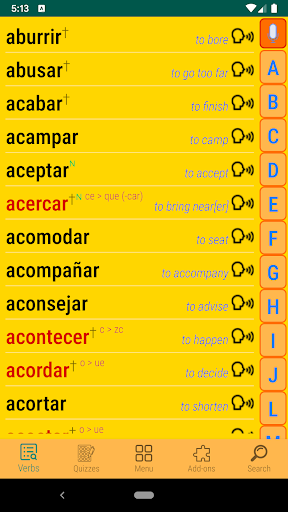 Android application Spanish verbs conjugator screenshort
