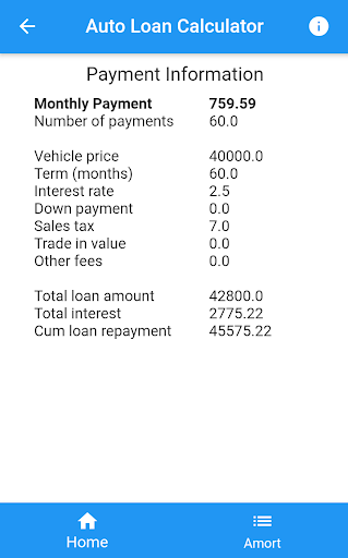 Auto Loan Calculator Screen 2