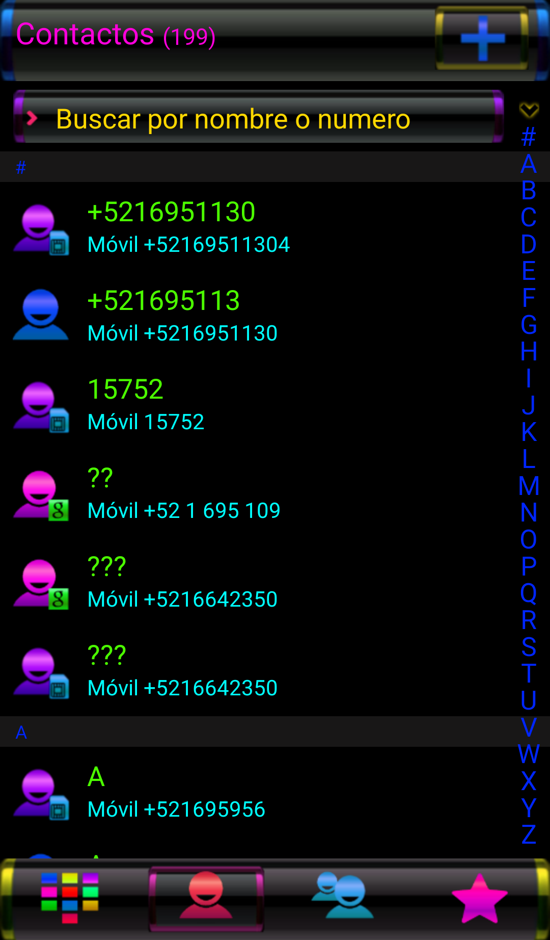 Android application THEME GO CONTACTS BLACK COLORS screenshort