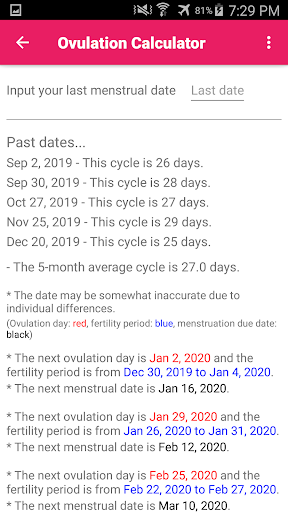 Ovulation Calculator Screen 2
