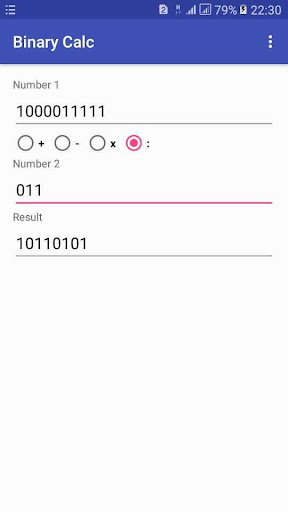 Android application Binary Calculator screenshort