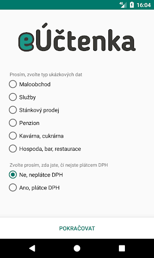 Android application eÚčtenka EET pokladna screenshort