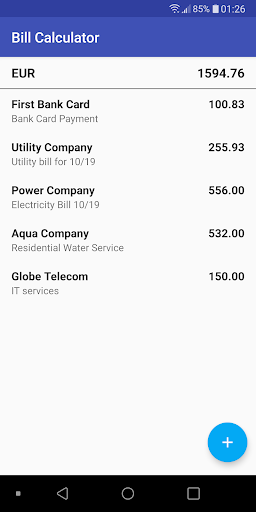 Android application Bill Calculator screenshort