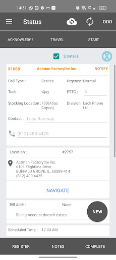 Android application Vision RFS - UAT screenshort