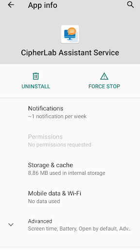 Android application CipherLab Assistant Service screenshort
