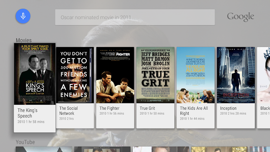 Google app for Android TV Screenshot