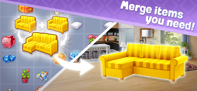 Merge Design Home Renovation &amp; Mansion Makeover v1.7.0 Mod (Free Shopping) Apk